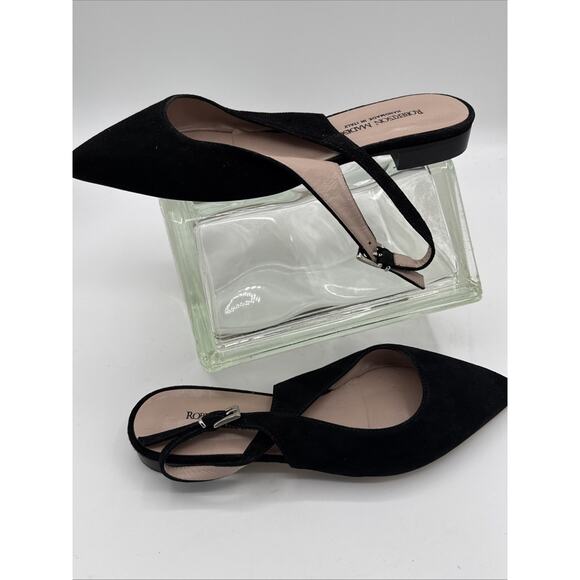 Robertson Madison Mules 9M Black Suede Italy Pointed Toe Slip-On Flats - Picture 2 of 6